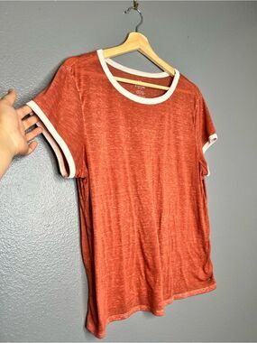 American Eagle Outfitters Burnt Orange/Red Ringer Tee with Cream Trim 90’s xl